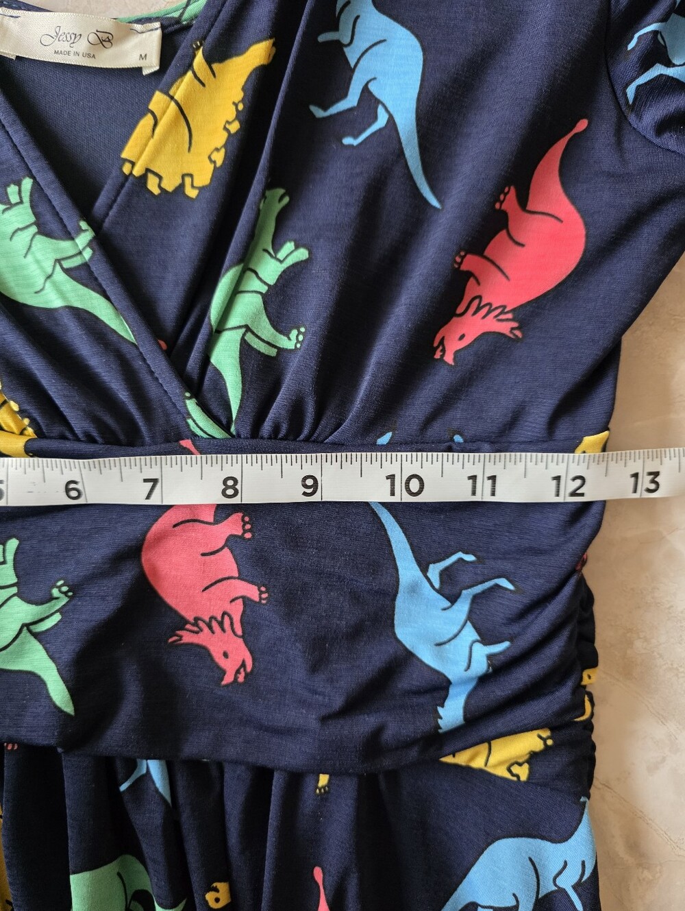 ModCloth Jessy B Dinosaur Print Novelty Empire Waist Dress M Faux Wrap Whimsical - Picture 11 of 12